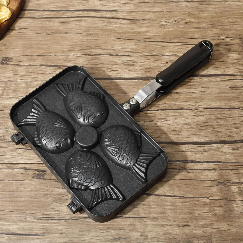 Four Fish Shaped Fry Pan Waffle Molds Aluminum Alloy Taiyaki Cooking Bakeware Waffle Baking  Breakfast Machine Waffle Maker