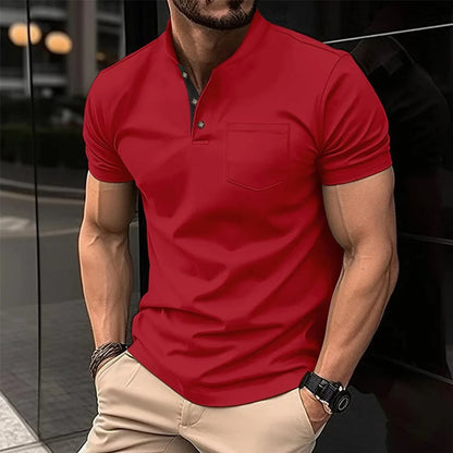 Men's Casual Shirt V-Neck Button Up Versatile Color Lapel Button T-Shirt Polo Shirt for Men Casual Streetwear Summer Cool Wear