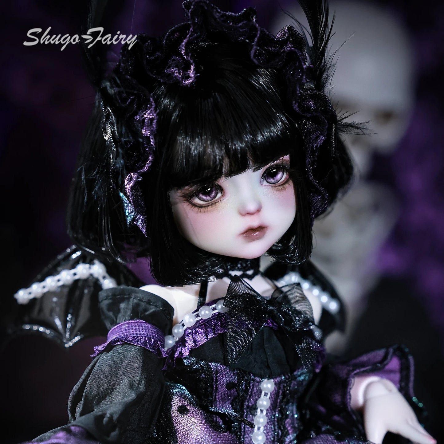 ShugaFairy 1/6 BJD Doll Edith Full Set Black & Purple Little Demon with Skull Joints and Dress High Quality Anime Resin Figure