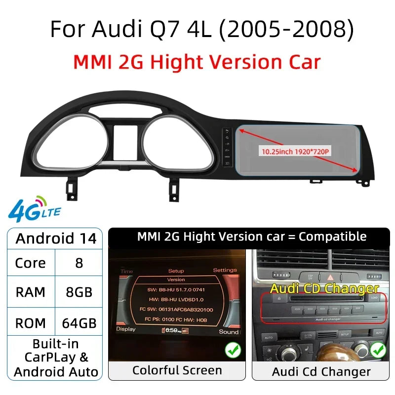 Android 14 Auto Radio CarPlay For Audi A6 C6 4f  For Audi Q7 4L 2005-2015 MMI 2G 3G GPS Car Multimedia Player Navi Stereo DSP
