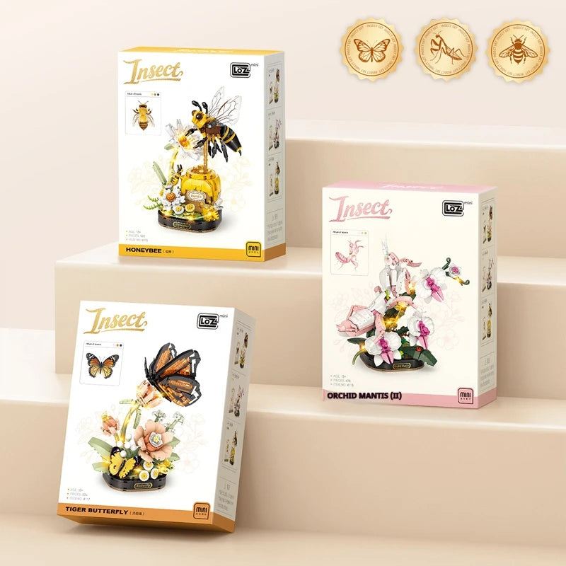 Children's small particle building block toy set insect series 478PCS potted orchid mantis model assembly assembly girl toy gift