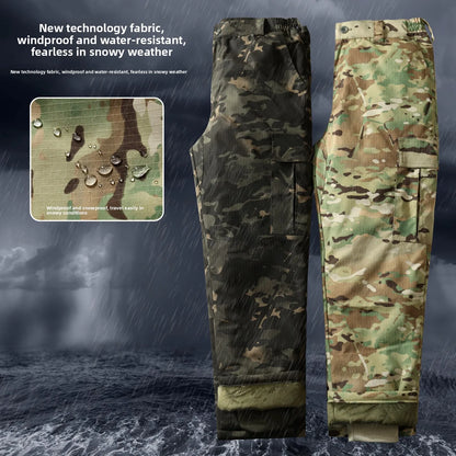 Thickened Camouflage Cotton Pants for Men Winter Waterproof Warm Cold Resistant Workwear Trousers with Multiple Pockets Outdo...