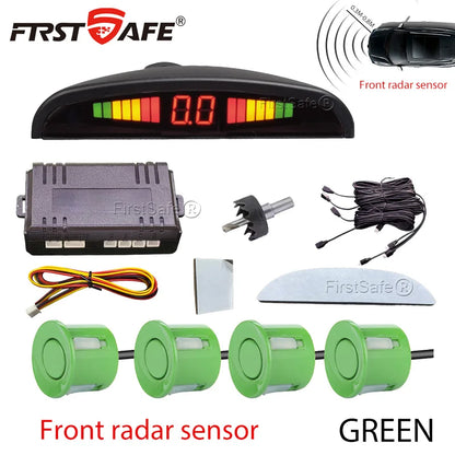 Front Mounted Car Parking Sensor Danger Alarm Kit LED Display 4 Sensors 22mm Backlit Obstacle Radar Monitoring System 12 Colors