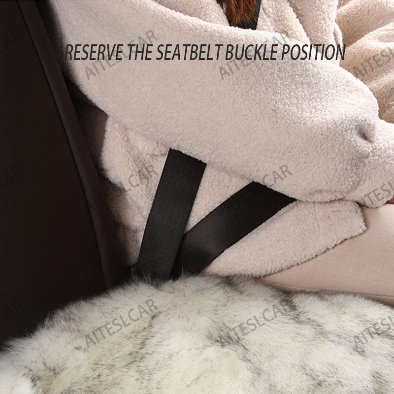For Tesla Plush Rabbit Fur Car Seat Cushion Winter Warmth Thickened Wool One Piece Square Cushion for Main Driver or Co-pilot