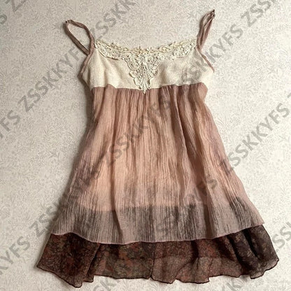 Y2k Himekaji Dresses Lace Summer Straps Sexy Elegant Party Dress 2026 2-Piece Japanese Soft Girl 2000s Casual Camis Short Skirt