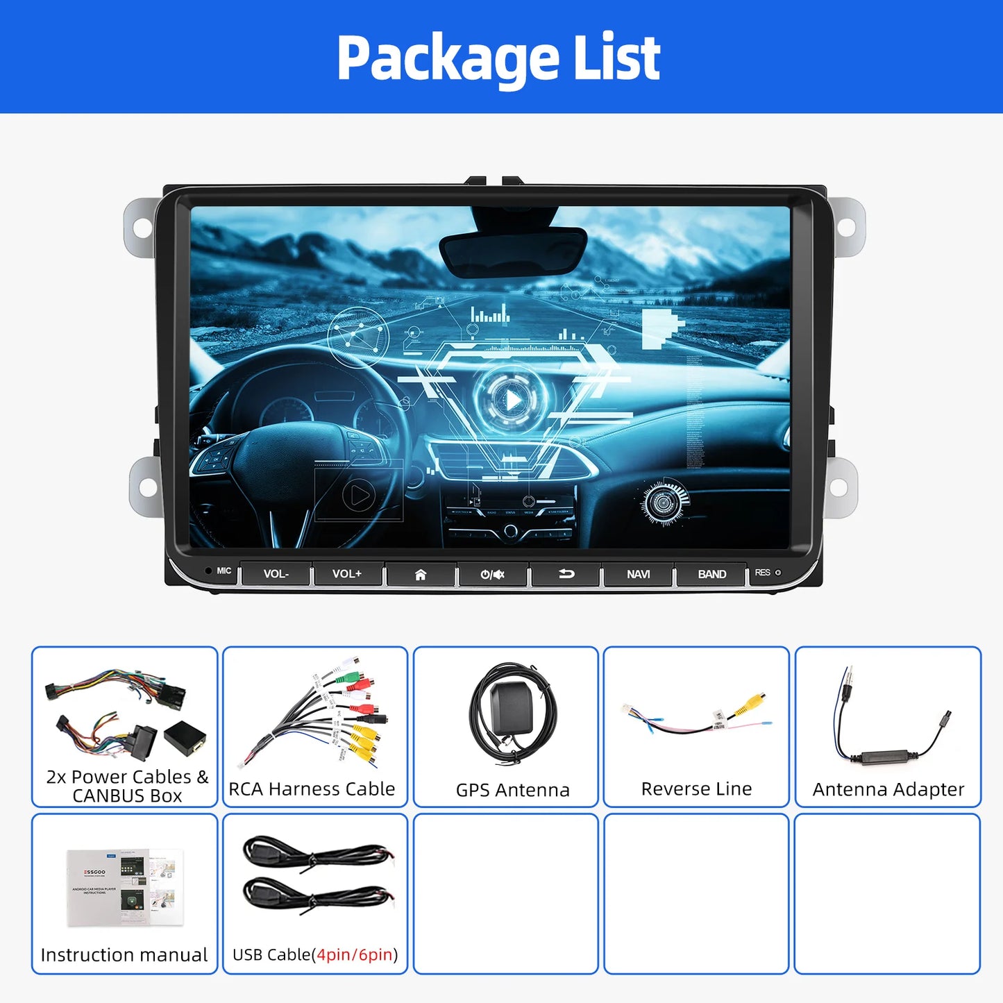9" Android 15 4+64Gb for Vw Golf Mk5 Mk6 Passat Polo Touran Tiguan Caddy Car Stereo Radio Wifi Carplay Gps Navi Fm Bt+Dvr&Ahd