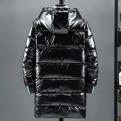 Water Resistant Down Cotton Jacket for Men 2025 New Winter Thickened Glossy Warm Korean Style Trendy Long Coat