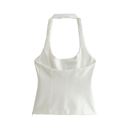 BSAY Women Fashion Summer White Halter Backless O-neck Comfortable Sling Crop Top Chic Female Sexy Streetwear Vest Mujer