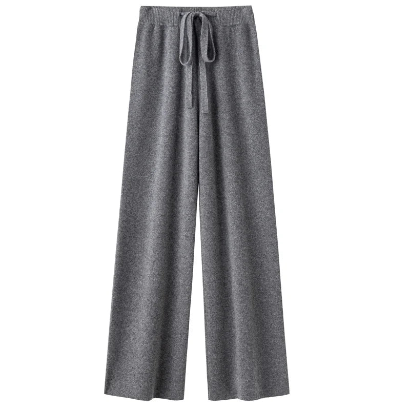 Autumn Winter Thickened Wool Wide Leg Pants Women Drapey Outerwear Knitted Loose Straight Casual Small Size Floor Length Pants