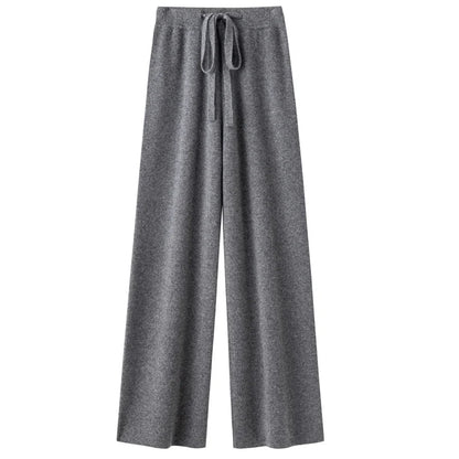 Autumn Winter Thickened Wool Wide Leg Pants Women Drapey Outerwear Knitted Loose Straight Casual Small Size Floor Length Pants