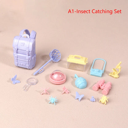 Hot-1/12 Dollhouse Simulated Tent Camping Kit Dollhouse Outdoor Picnic Camping Decor Micro Scene Photo Props Pretend Play Toys