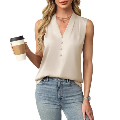 Solid Casual Loose Sleeveless Blouses For Women Fashion Summer Women's Oversized Shirts And Blouses Elegant Youth Female Tops