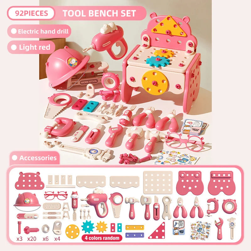 Children's Tool Set with Electric Toy Drill Kids Power Construction Toy Pretend Play Toy Tools Kit for Toddler Boys Girls