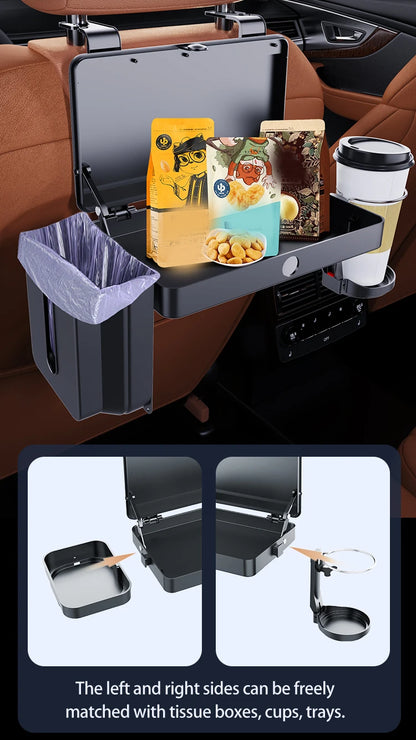 Lrbh Premium Plastic Rear Seat Organizer, with Foldable Tray, Dual Cup Holders, Phone Slot, and Large Storage Space, Easy to Install Vehicle Seat Back Accessories