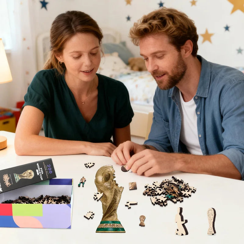 FIFA Official 2026 USA Mexico Canada World Cup Trophy Wooden Puzzle Laser Cut 3D Puzzle Home Decor Football Fans Souvenir Gifts