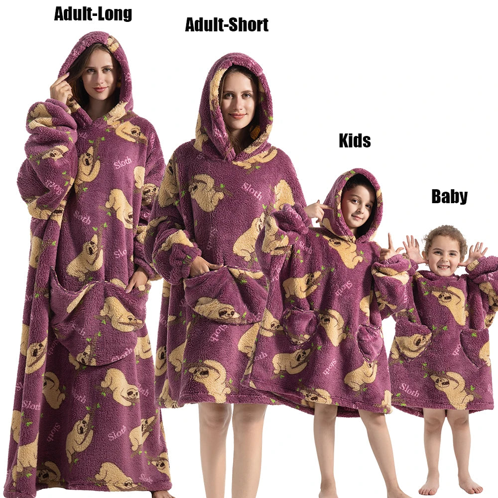Halloween Family Matching Blanket Hoodies Women Cartoon Bear Dinosaur Sweatshirts Adult Oversized Warm Pullover Winter Clothes
