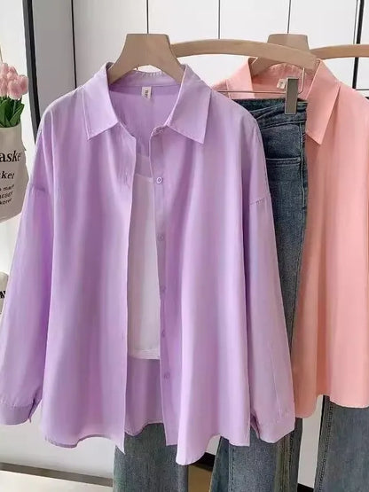 Dopamine Hong Kong Style Retro Korean Collar Long Sleeve Shirt Fashionable Versatile Lazy Slimming Commute Top Women's Shirt