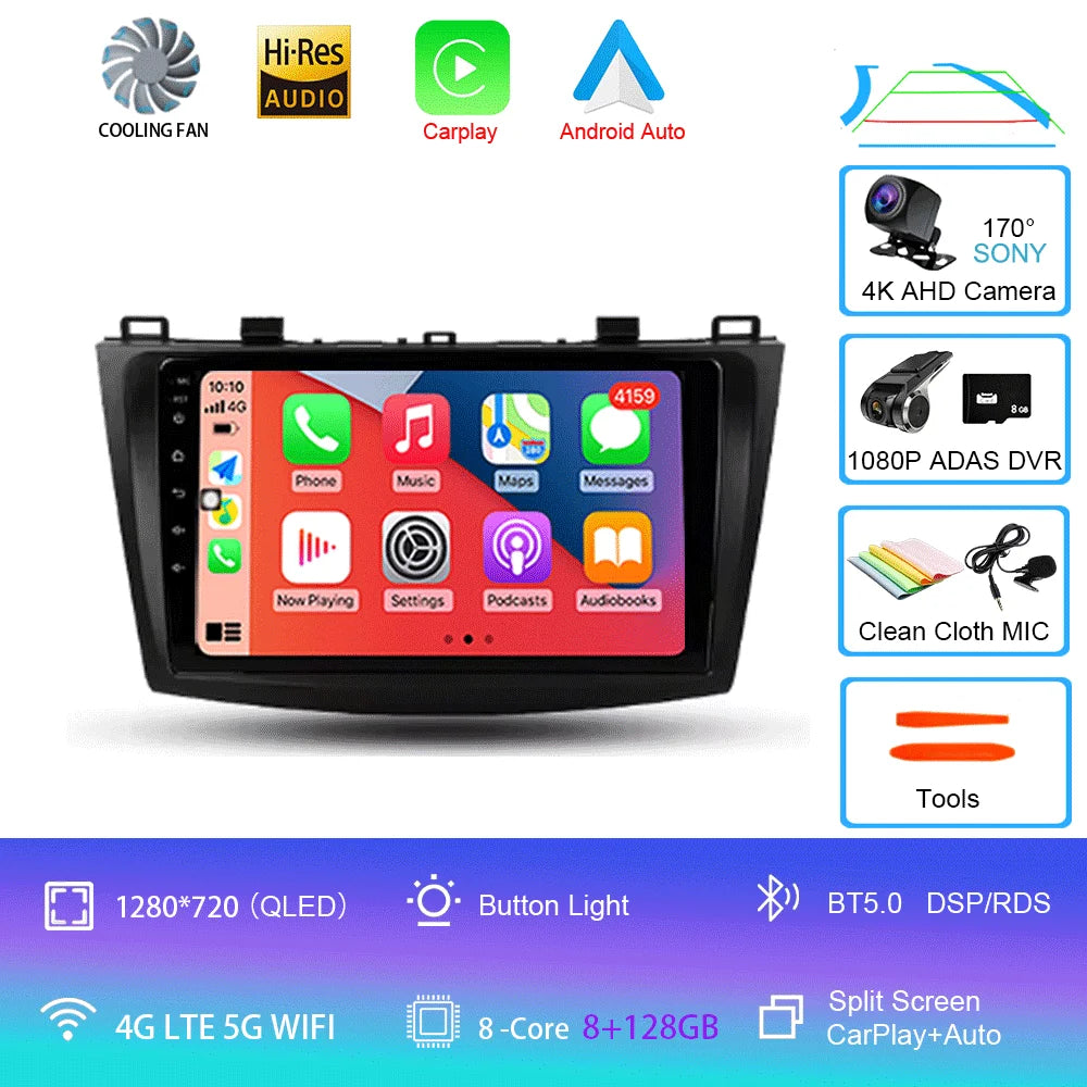 For Mazda 3 II For Mazda3 BL 2009 - 2013 Android16 Carplay Auto 4G+WIFI GPS Car Radio Navigation Multimedia Video Player Stereo
