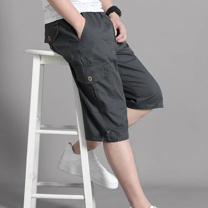 Summer Zipper Pocket Workwear Shorts Mens Knee Cargo Pants 2026 Cotton Shorts Men Climbing Jogger Elastic Waist Sports Work Wear
