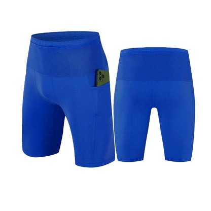 Men's Compression Running Shorts with Pockets Mesh Liner, Tight Athletic Sport Shorts for Marathon Jogging Gym Workout