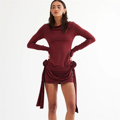 Tossy Floral Fashion Pleated Mini Dress For Women Slim High Waist Solid Casual Autumn 2024 Sexy Dress Female Bodycon Dress New
