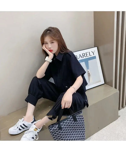Fashionable Youthful Workwear Career Two-Piece Set Summer New Light Maturity Hepburn Style Quality Polyester Fiber Long Pants