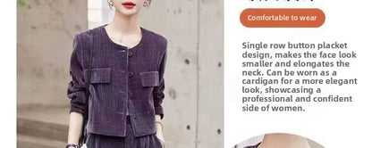 Fashionable Corduroy Set Women's Autumn Winter New Style Elegant Lady Fragrance Wind Coat Wide Leg Pants Two Piece Suit