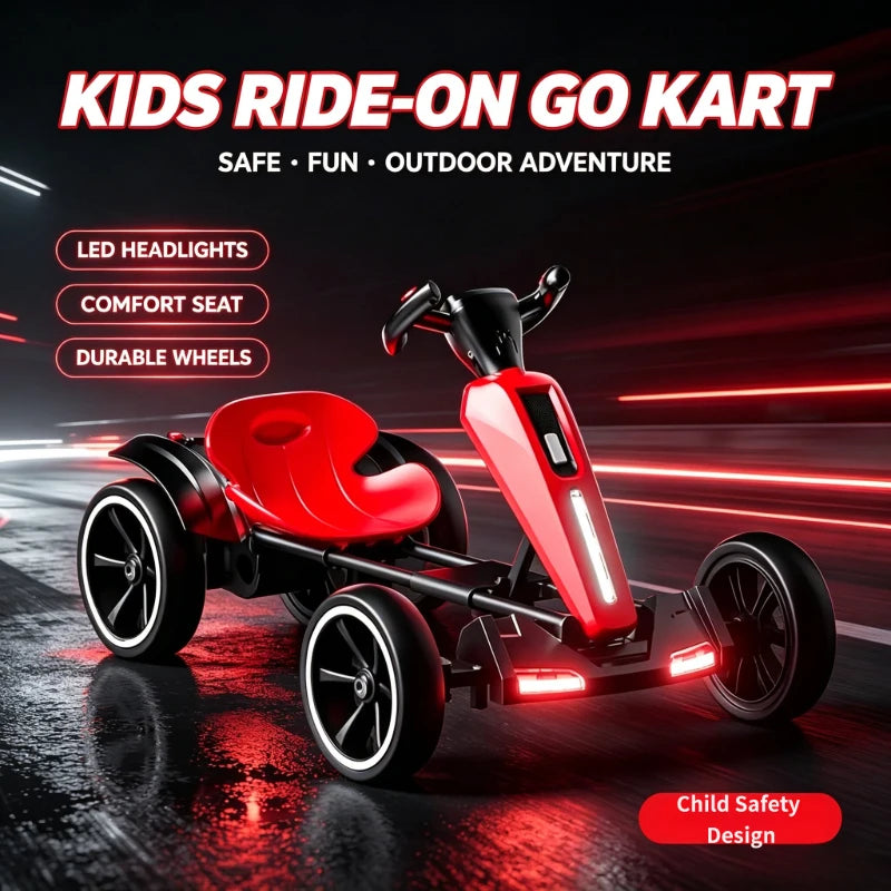 N‌ew Foldable Portable Kids Electric Go-Kart with 390 Motor Cool LED Lights No Assembly Outdoor Off-Road Toy Car for Boys/Girls