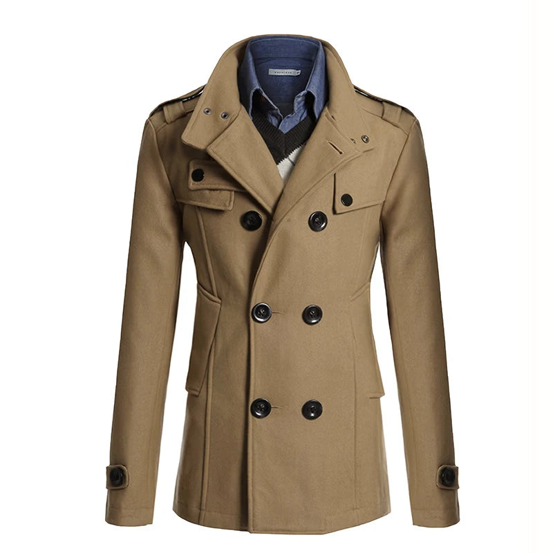 Men's Streetwear Solid Color Mid-length Woolen Coat Fashion Casual Button-down Suit Collar Jacket Leisure Luxury Retro Clothes