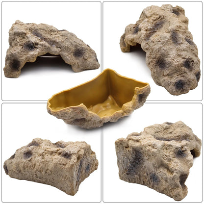 Reptile Rock Hide Cave Resin Turtle Basking Platform Shelter for Lizard hideout Reptile bearded dragon Amphibian Terrarium