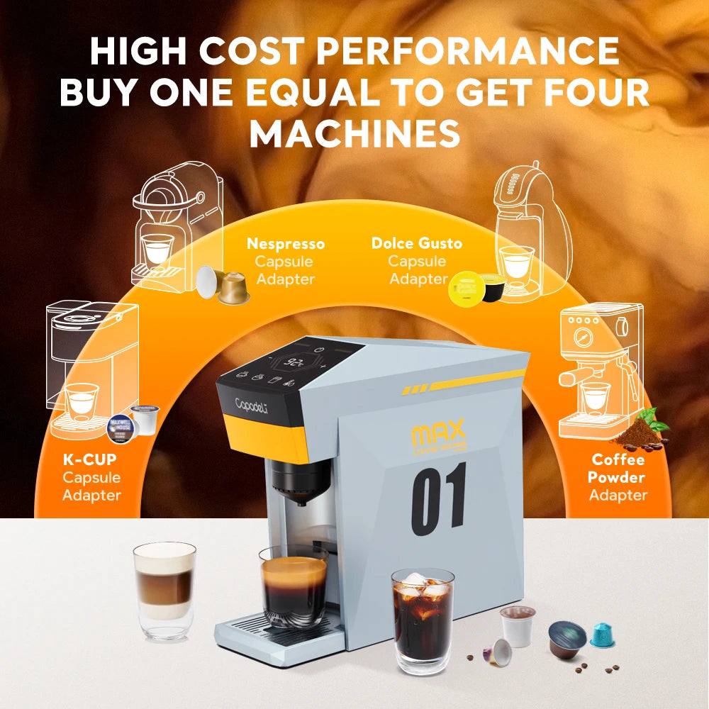 Max Capsule Coffee Machine Electric Automatic Espresso Maker Compatible with Nes*/DG/Ground Coffee/K cup Capsule Pods