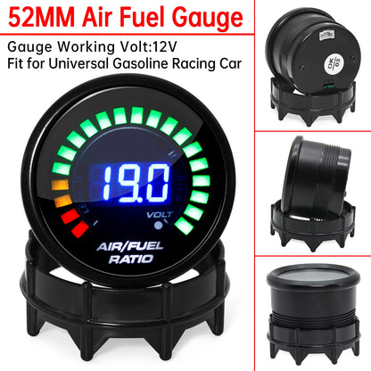 2'' 52mm Air Fuel Ratio Gauge 2 In 1 Voltmeter AFR Car Gauge Can Be Paired With Narrowband O2 Oxygen Sensor Fit for 12V Vehicle