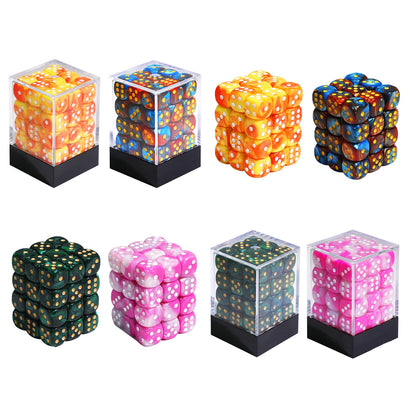 36Pcs 12mm D6 Double Color Glitter Dice for RPG Board Games Tabletop DND Accessories Family Board Games Gift with Storage Box