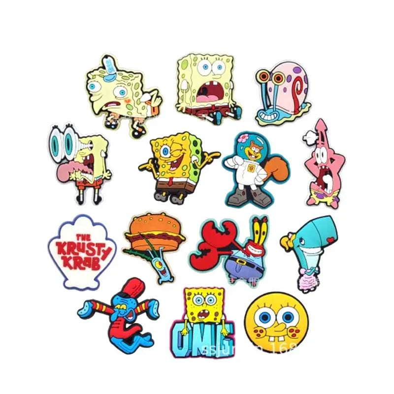 MIX Shoe Charms DIY Spongebob A/W PVC Shoes Charms Patrick Star Slippers Buckle Decorations Fit Boys Kids Birthday Xmas Gifts