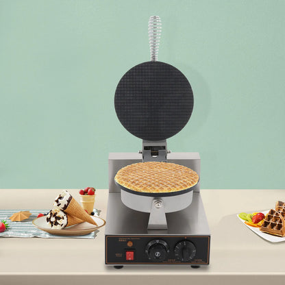 Commercial Electric Ice Cream Cone Machine Stainless Steel Waffle Cone Egg Roll Maker Tabletop Design Adjustable Time And Temperature High Efficient Baking Tool 110V US Plug No Assembly Sturdy Construction Portable Snack Maki