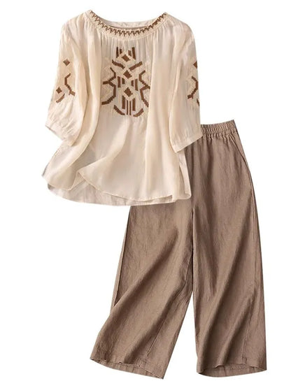 Fashionable Retro Linen Top And Pants Set for Women High End Cotton Linen Ensemble Summer 2026 Elegant Two Piece Suit