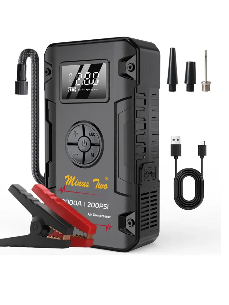 Portable 8000A Jump Starter 200PSI Air Pump Power Bank 4 In 1 Air Compressor Cars Battery Starters Starting Auto Tyre Inflator