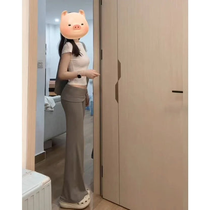 Gray Comfortable Loose Feeling Micro Flared Casual Pants Women's Spring Summer New Elastic Slimming Sports Yoga Floor-Length ...