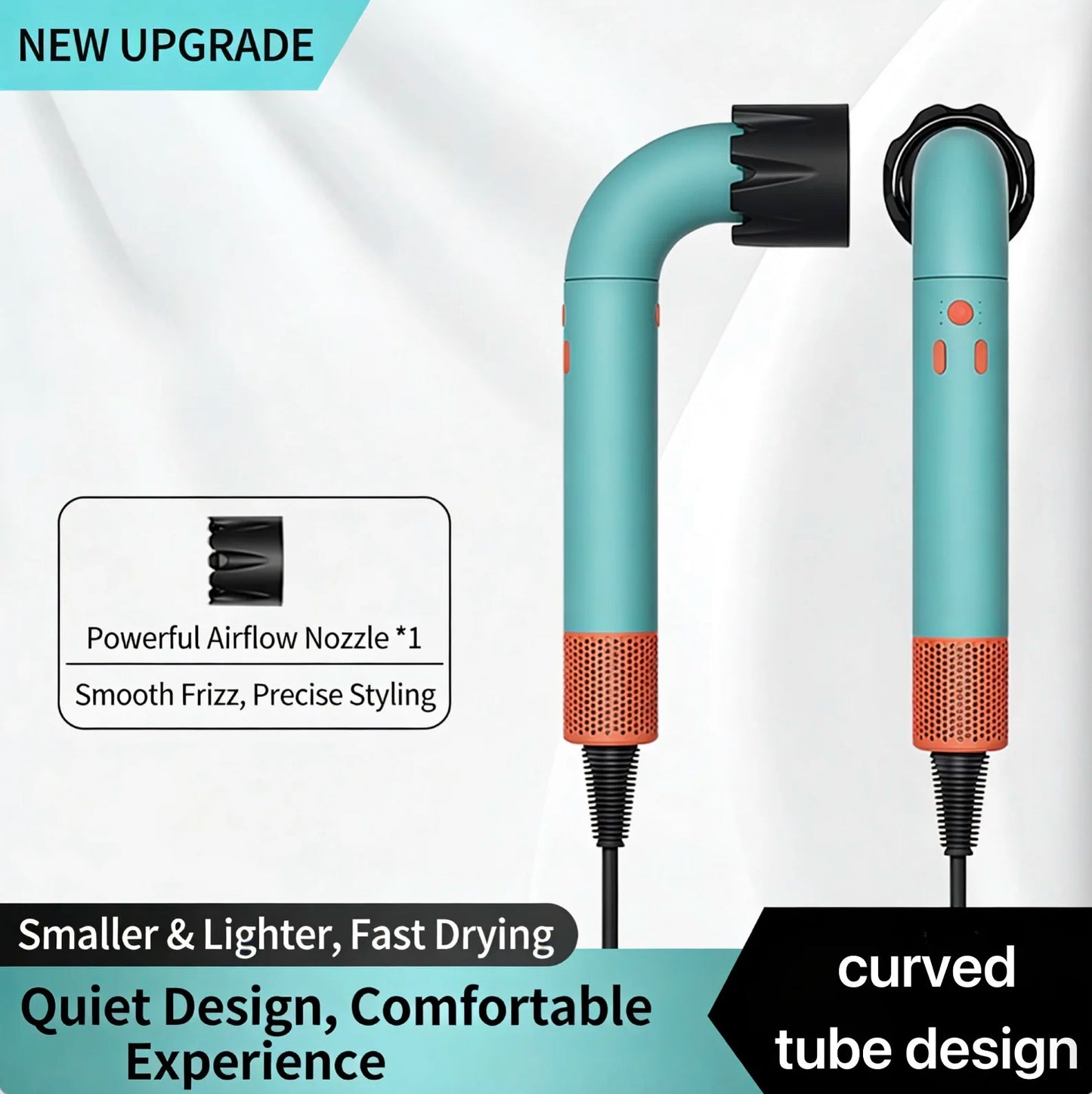 Professional High-Speed Hair Dryer with Curved Tube 30-Second Quick Drying Strong Wind Power for Efficient Styling