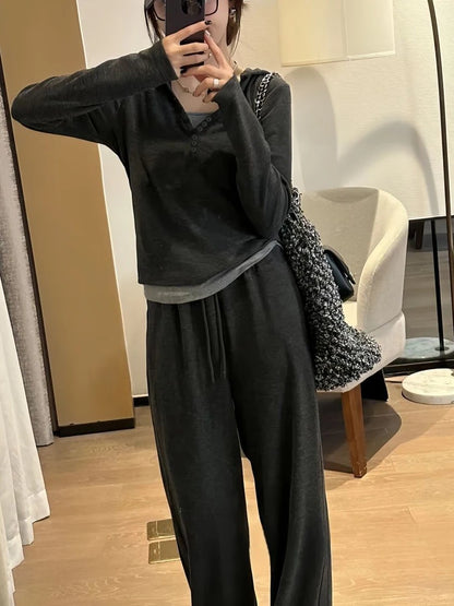 Black Soft Plush 2025 New Style Hooded Patchwork Casual Sporty Spring Autumn Leisure Cotton Pants Set Fashionable Trousers