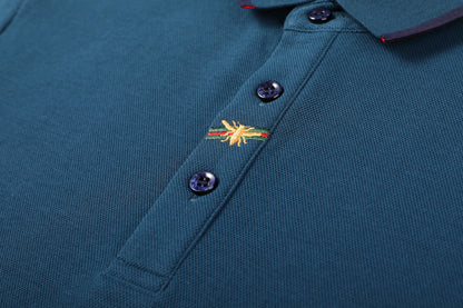 High End Brand Men's Embroidered Long Sleeve 100% Cotton Polo Shirt Business Casual Lapel Fashion Solid Color T-shirt Men's Wear