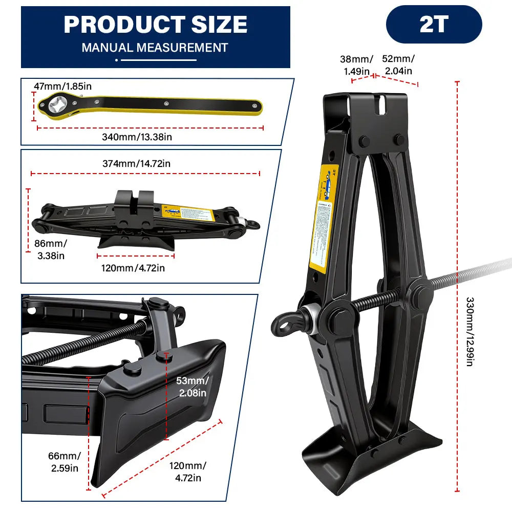 Portable 2 Ton Car Scissor Jack Kit with Extendable Wheel Wrench Labor-Saving SUV Auto Tire Repair Replacement Tool