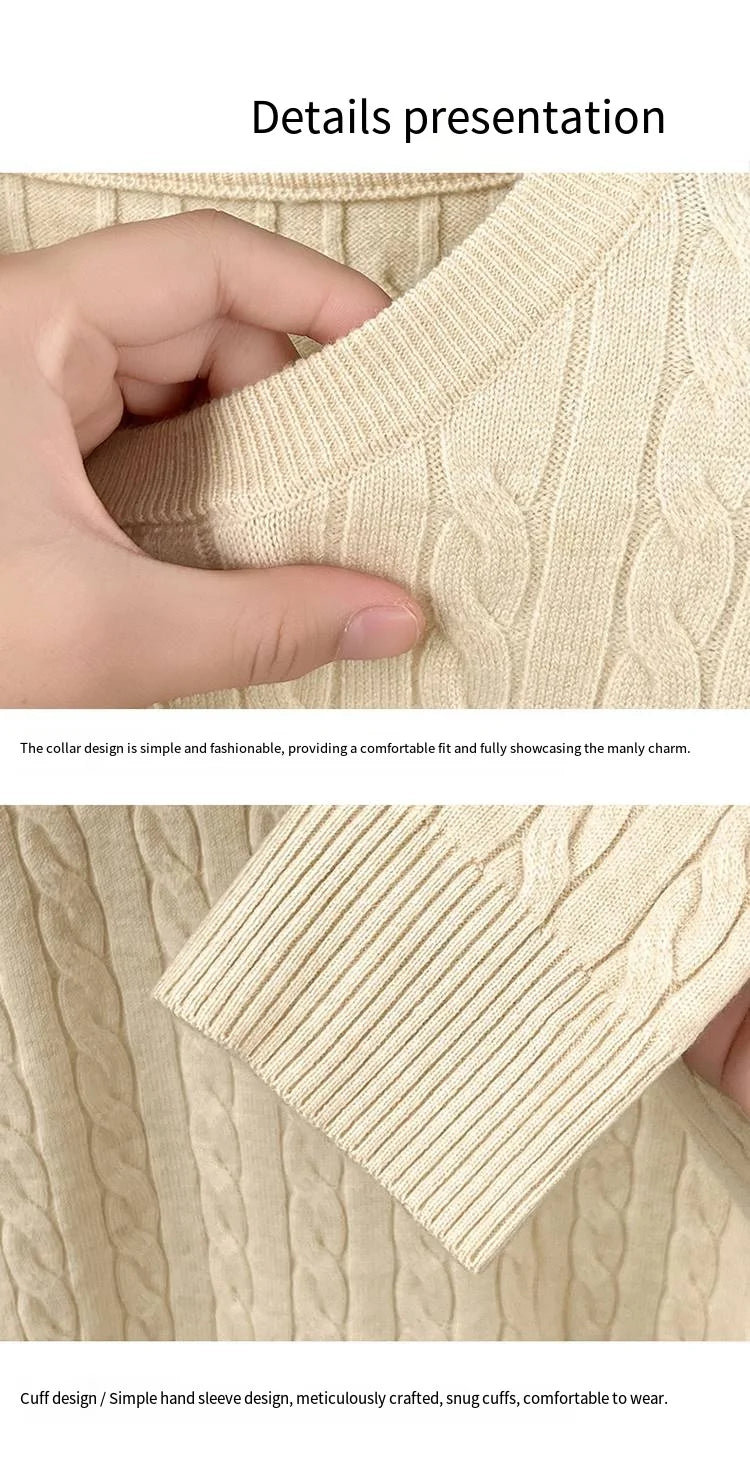 Luxury Man Long-Sleeved Knitted Shirt Round Neck Design High Quality Embroidery Business Golf Spring Solid Color Men's Knitwear