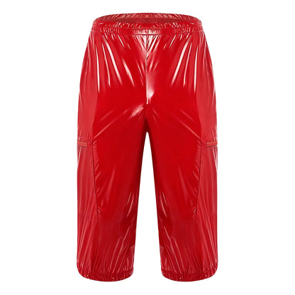 Mens Waterproof Jogging Pants Shiny Y2K Track Baggy Glossy Pants Hip Hop Dance Trousers Quick-dry Swim Shorts Sports Swimsuit