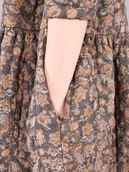 Retro Cotton Linen Long Dr Large Size Women's Faion Warmth  irt A-Line Skirt Floral Print Comfortable Loose Fit