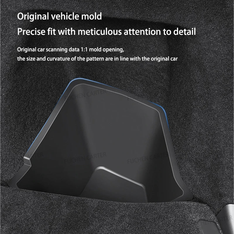 For Tesla NEW Model YL 2026 Rear Trunk Side Storage Box Cargo Organizer TPE Bin Box Flocking Mat Partition Board Accessories