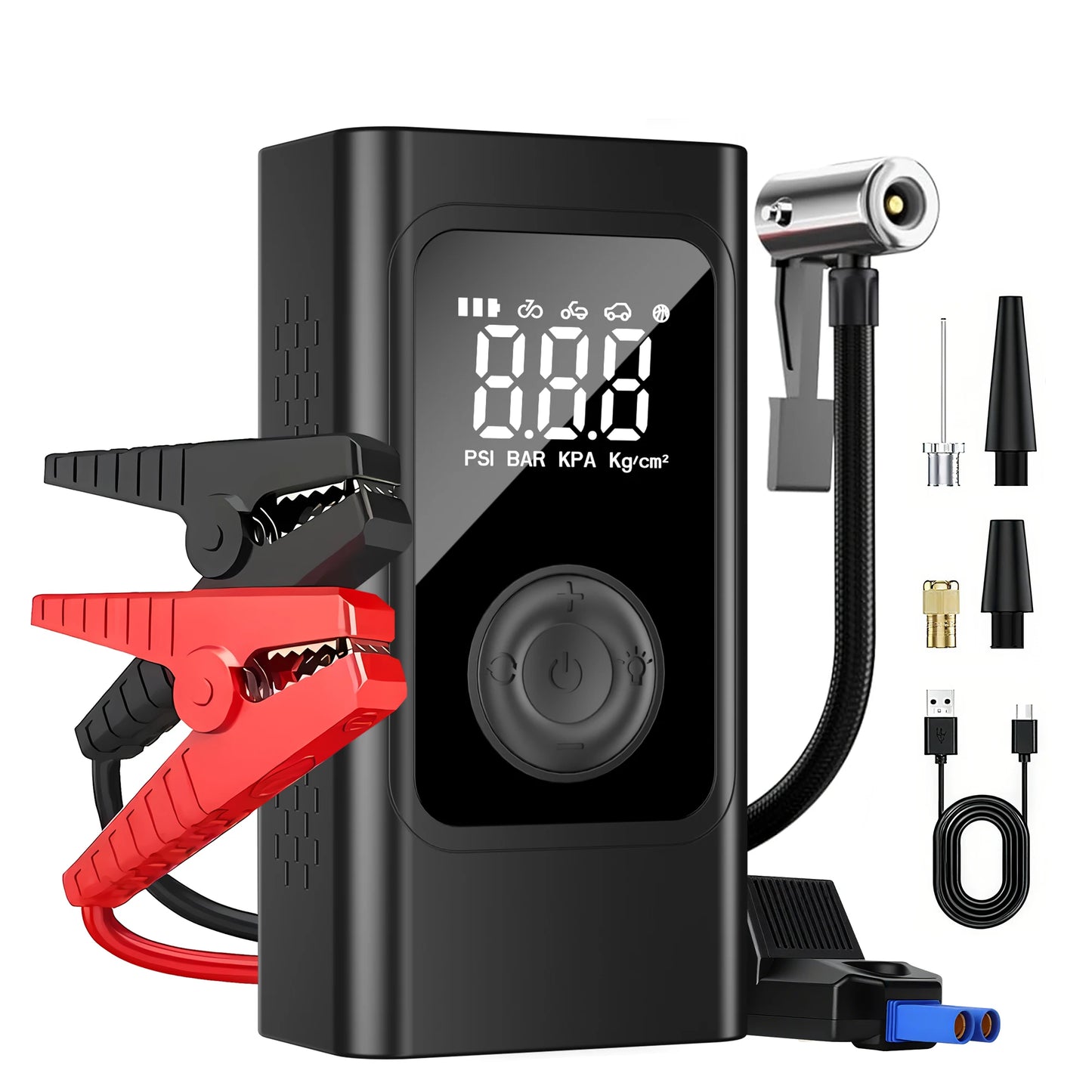 FHKJ Car Jump Starter 5-in-1 Air Pump Compressor Power Bank Starting Device Portable Battery Boosters Car Roadside Emergency Kit