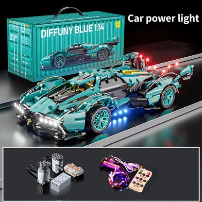 Blue V12 Block Roadster RC Tech Racing 1:14DIY Roadster building block assembly Block car toy birthday gift