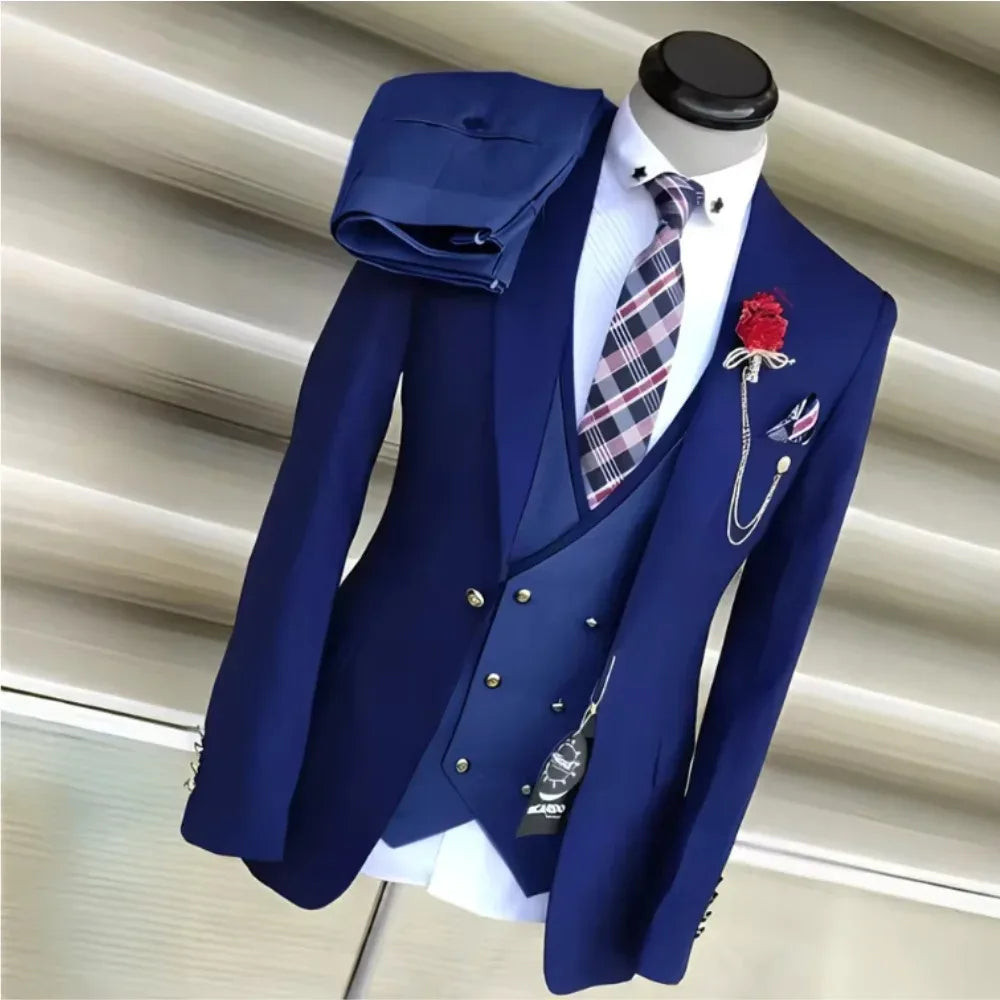 Business Suits for Men Wedding Groom Notch Lapel Double Breasted Vest Men Dress Costume Homme Prom Party Men Clothes 3 Pcs