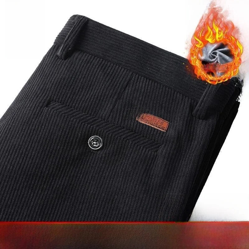 Corduroy Men's Straight Leg Warm Winter Pants Loose Fit Casual Trousers Comfortable Autumn Winter Fashion Trend Brand